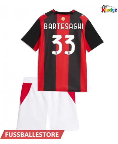 Günstige AC Milan Davide Bartesaghi #33 Heimtrikotsatz Kinder 2026-27 Kurzarm (+ Kurze Hosen)
